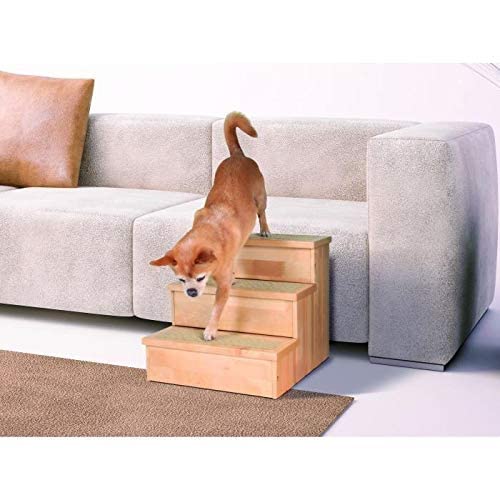 TRIXIE Indoor Wooden 3-Step Pet Stairs with Storage Compartments for Pet Toys, Natural