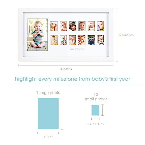 Pearhead My First Year Photo Moments Baby Keepsake Picture Frame, Baby’s First Year Photo Frame, Mother’s Day Accessory, Gender-Neutral Baby Milestone Nursery Wall Décor, 13 Photo Inserts, White