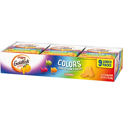 Goldfish Colors Cheddar Crackers, Snack Pack, 0.9 oz, 9 CT Multi-Pack Tray