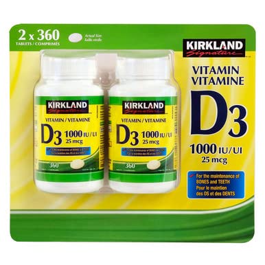 (Twin Pack) 2 x Kirkland Signature Vitamin D3 1000IU/25mcg, 360 tablets