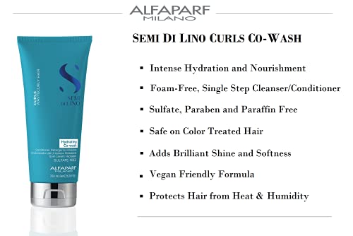 Alfaparf Milano Semi Di Lino Curls Hydrating Sulfate Free Co-Wash for Wavy and Curly Hair - Hydrates and Nourishes - Reduces Frizz - Protects Against Humidity - Vegan-Friendly Formula - 6.76 fl. oz.