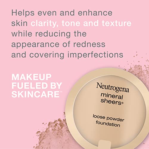 Neutrogena Mineral Sheers Lightweight Loose Powder Makeup Foundation with Vitamins A, C, and E, Sheer to Medium Buildable Coverage, Skin Tone Enhancer, Face Redness Reducer, Classic Ivory 10.19 oz