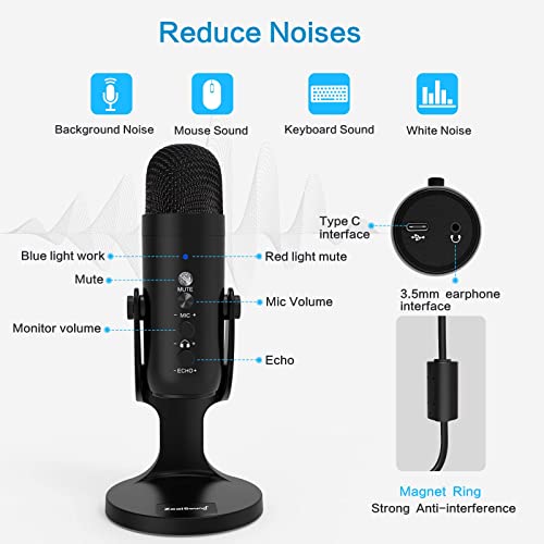 ZealSound USB Microphone,Condenser Computer PC Mic,PlugandPlay Gaming Microphones for PS 4and5.Headphone OutputandVolume Control,Mic Gain Control,Mute Button for Vocal,YouTube Podcast on MacandWindows(Black)