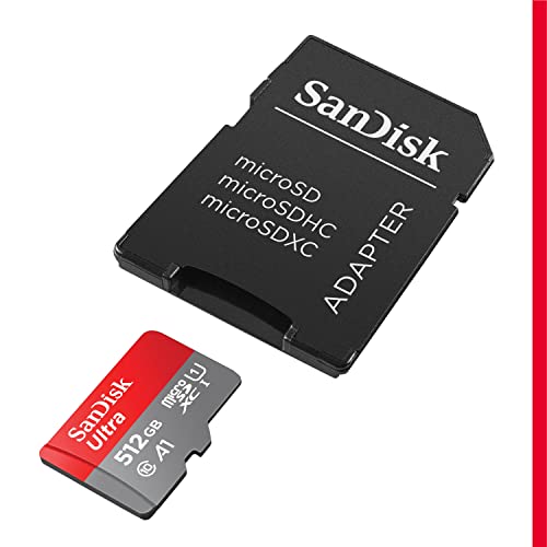 SanDisk 512GB Ultra microSDXC UHS-I Memory Card with Adapter - Up to 150MB/s, C10, U1, Full HD, A1, MicroSD Card - SDSQUAC-512G-GN6MA