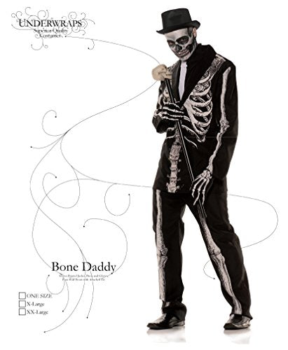 Underwraps Men's Plus-Size Bone Daddy Skeleton Suit Costume, Black and White, XX-Large