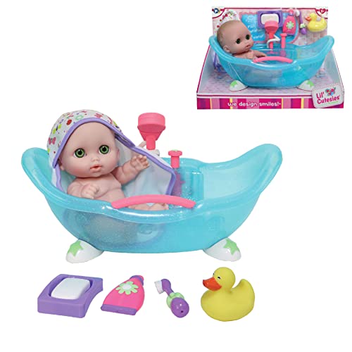 JC Toys Lil Cutesies 8.5' All Vinyl Doll and Real Working Bath Set | Posable and Washable | Removable Outfit | Bath with Play Accessories Ages 2+ , Blue