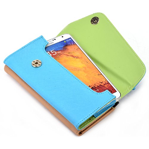 Kroo Clutch Wallet with Wristlet and Crossbody Strap for Smartphones or Phablets up to 5.7 Inch - Carrying Case - Frustration-Free Packaging - Light Blue and Brown