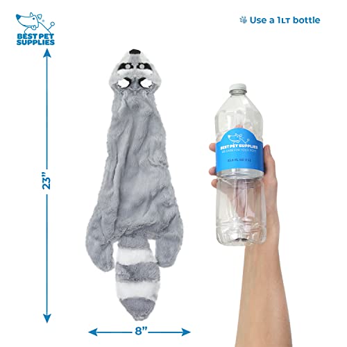 Best Pet Supplies 2-in-1 Stuffless Squeaky Dog Toys with Soft, Durable Fabric for Small, Medium, and Large Pets, No Stuffing for Indoor Play, Holds a Plastic Bottle - Raccoon, Large