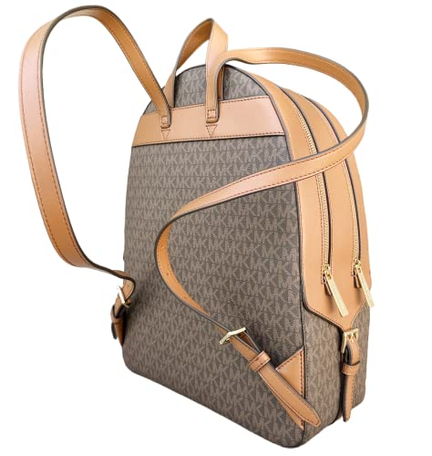 Michael Kors Jaycee Large Backpack School Bag Bundled with Michael Kors Jet Set Travel Large Trifold Wallet MK Signature (Brown MK)