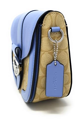 COACH Women's Georgie Saddle Bag In Signature Canvas (Silver/Light Khaki Marble Blue)