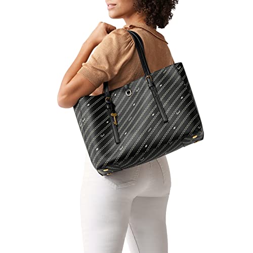 Fossil Women's Kier Vegan Leather Tote Bag Purse Handbag, Black/Bone Signature Print (Model: ZB1701104)