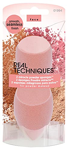 Real Techniques Miracle Powder Sponge, Makeup Blending Sponge For Powder Products, Set Makeup For Natural Finish and Cloud Skin, Buildable Coverage, Velvet Material, Packaging May Vary, 2 Count