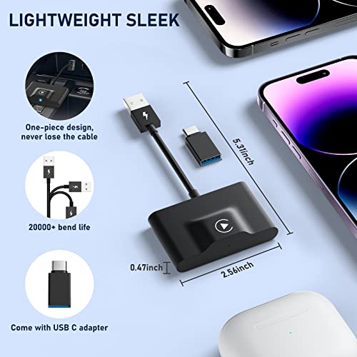 Teeran CarPlay Wireless Adapter for Factory Wired CarPlay 2023 Upgrade Plug and Play Wireless CarPlay Dongle Converts Wired to Wireless Fast and Easy Use Fit for Cars from 2015 and iPhone iOS 10+