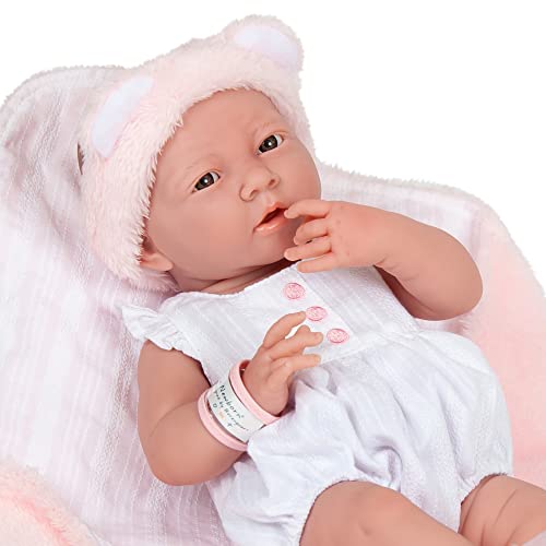 JC Toys La Newborn All-Vinyl-Anatomically Correct Real Girl 15' Baby Doll in White and Deluxe Accessories, Designed by Berenguer, Pink