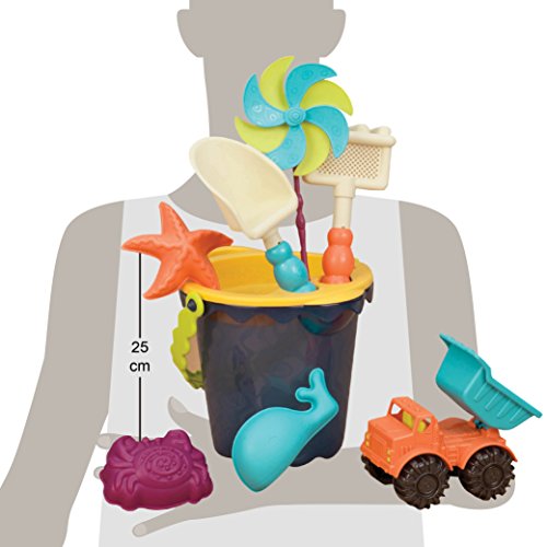 B. toys – Sands Ahoy – Beach Playset - Medium Bucket Set (Navy) with 9 Unique Sand and Water Toys –Phthalates and BPA Free – 18 m+