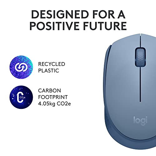 Logitech M170 Wireless Mouse for PC, Mac, Laptop, 2.4 GHz with USB Mini Receiver, Optical Tracking, 12-Months Battery Life, Ambidextrous - Blue Grey