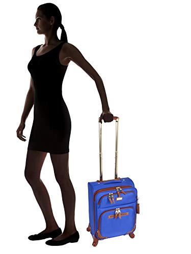 Steve Madden Designer Luggage Collection - Lightweight Softside Expandable Suitcase for Men and Women - Durable 20 Inch Carry On Bag with 4-Rolling Spinner Wheels (Global Blue)
