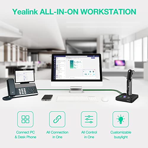 Yealink WH63 Wireless Headset with Microphone DECT Headset Office Headset Zoom Teams Certified Computer Headset UC Optimized Noise Canceling PC Computer Laptop Headset IP VoIP Phones with Charge Stand