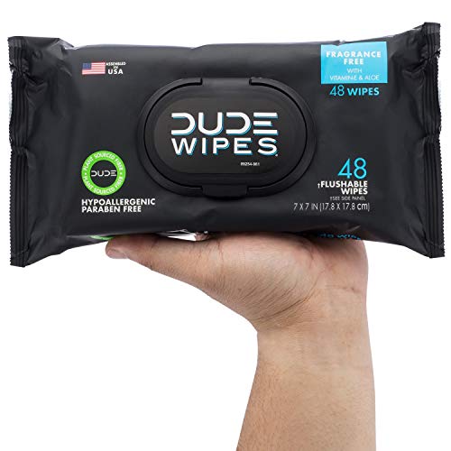 DUDE Wipes Flushable Wipes - 6 Pack, 288 Wipes - Unscented Wet Wipes with Vitamin-E and Aloe for at-Home Use - Septic and Sewer Safe