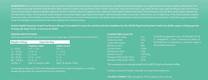 Health Extension Dry Dog Food, Natural Food with Added Vitamins and Minerals, Suitable for All Puppies, Include Venison Recipe with Whole Vegetable and Berries (4 Pound)