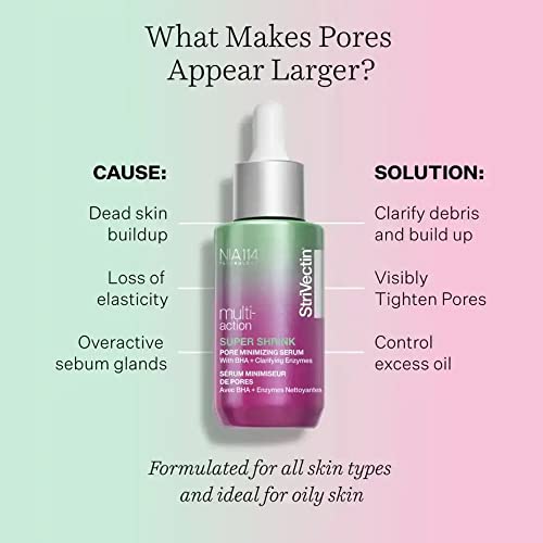 Multi-Action Super Shrink Pore Minimizing Serum for minimizing clogged pores and blackheads for tightening and brightening skin texture