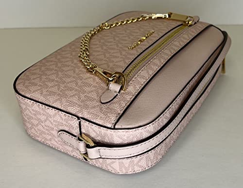 Michael Kors Jet Set Large Chain Crossbody Bag bundled with with SM TZ Coinpouch Wallet and Purse Hook (Signature MK Powder Blush)