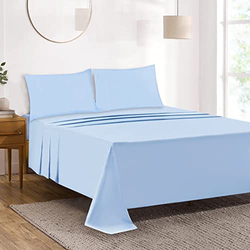 Mejoroom Queen Sheet Set - Hotel Luxury 1800 Sheets and Pillowcase Sets - Extra Soft Bed Sheets - Deep Pocket Fitted Sheet Hypoallergenic, Wrinkleand Breathable, Fade Resistant - 4 Piece (Queen,Lake Blue)