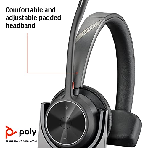 Poly - Voyager 4310 UC Wireless Headset + Charge Stand (Plantronics) - Single-Ear Headset w/ Mic - Connect to PC/Mac via USB-A Bluetooth Adapter, Cell Phone via Bluetooth -Works with Teams, Zoom andMore