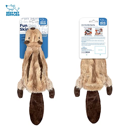 Best Pet Supplies 2-in-1 Stuffless Squeaky Dog Toys with Soft, Durable Fabric for Small, Medium, and Large Pets, No Stuffing for Indoor Play, Holds a Plastic Bottle - Squirrel, Large