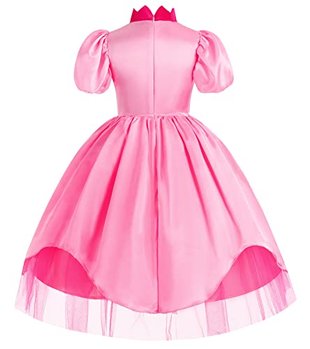 Oskiner Princess Peach Costume for Girls,Super Brothers Princess Peach Dress for Kids Cosplay Halloween Party Dress Up (3-4T)