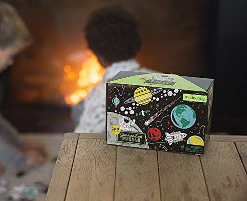Mudpuppy Outer Space Glow-in-the-Dark Puzzle, 100 Pieces, 18”x12”, Made for Kids Age 5+, Illustrations of Planets, Stars, Spaceships and More, Award-Winning Glow in the Dark Puzzle