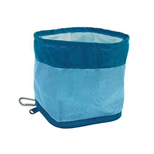 Kurgo Zippy Bowl, Collapsible Travel Dog Bowl, Pet Food and Hiking Water Bowl, Machine Washable Bowl for Dogs, Travel Accessories for Pets, BPA Free, Carabiner ,Blue