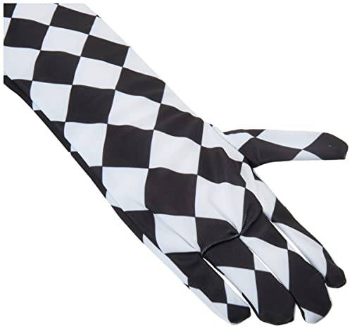 Leg Avenue Women's Satin Harlequin Elbow Length Gloves, Black/White, One Size