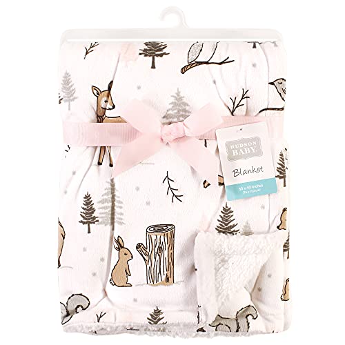Hudson Baby Unisex Baby Plush Mink and Sherpa Blanket, Winter Forest, One Size