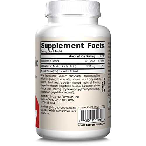 Jarrow Formulas Alpha Lipoic Sustain 300 mg - Antioxidant + Biotin - Glucose Metabolism and Energy Production Support - Releases ALA Over Longer Period - Up to 120 Servings (PACKAGING MAY VARY)
