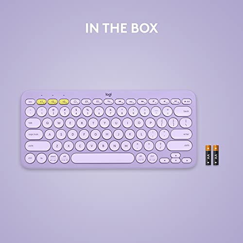 Logitech K380 Multi-Device Bluetooth Wireless Keyboard with Easy-Switch for Up to 3 Devices, Slim, 2 Year Battery-PC, Laptop, Windows, Mac, Chrome OS, Android, iPadOS, Apple TV - Lavender Lemonade