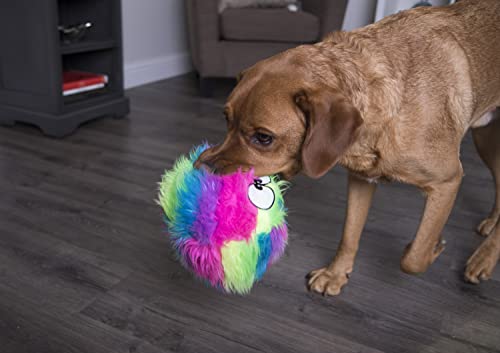 goDog Furballz Squeaky Plush Ball Dog Toy, Chew Guard Technology - Rainbow, Large, for All Breed Sizes