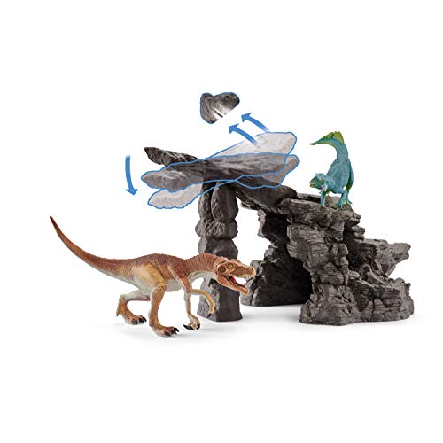 Schleich Dinosaurs, Dinosaur Gifts for Boys and Girls, Dinosaur Playset Cave and Realistic Dinosaur Figures, 7 pieces, Ages 4+
