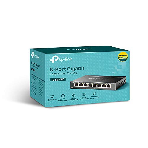 TP-Link 8 Port Gigabit Switch | Easy Smart Managed | Plug and Play | Limited Lifetime Protection | Desktop/Wall-Mount | Sturdy Metal w/ Shielded Ports | Support QoS, Vlan, IGMP and LAG (TL-SG108E)