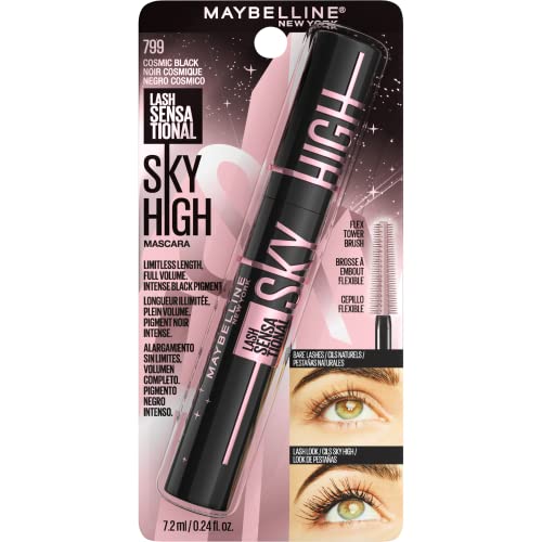 Maybelline Lash Sensational Sky High Washable Mascara Makeup, Volumizing, Lengthening, Defining, Curling, Multiplying, Buildable Formula, Cosmic Black, 1 Count