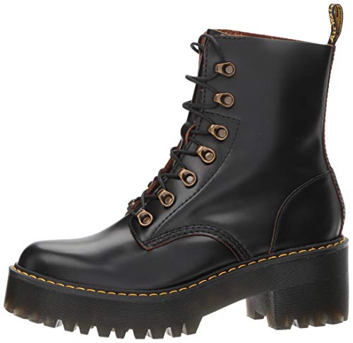 Dr. Martens Shoes Leona Boot, Black Vintage Smooth, 3 UK, Women's 5 US