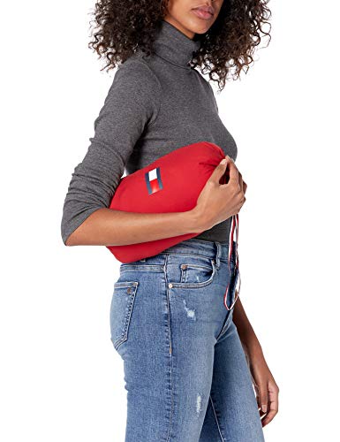 Tommy Hilfiger Women's Puffer Lightweight Hooded Jacket with Drawstring Packing Bag, Crimson, Extra Large