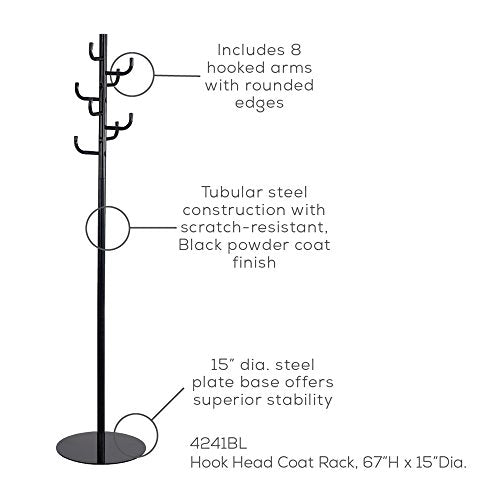 Safco Products 4241BL Hook Head Coat Rack, Black