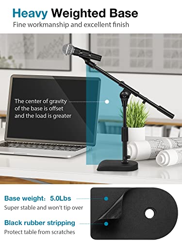 InnoGear Adjustable Desk Microphone Stand, Weighted Base with Soft Grip Twist Clutch, Boom Arm, 3/8' and 5/8' Threaded Mounts for Blue Yeti and Blue Snowball, Kick Drums, Guitar Amps