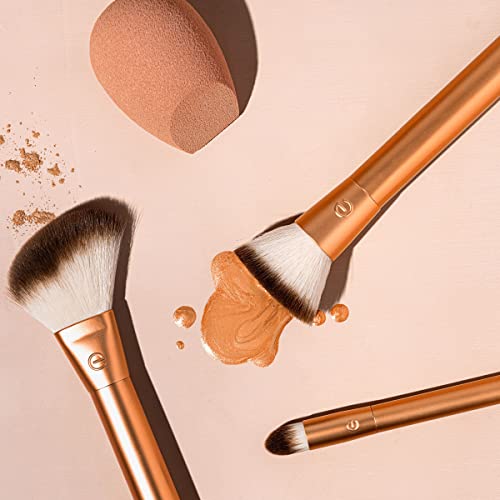 EcoTools Precious Metals Face Blend and Sculpt Set, Makeup Brush Kit, Foundation Brush, Ecofriendly Makeup Brush Kit, Recycled Aluminum, Chrome, Precision, 4 Piece Set