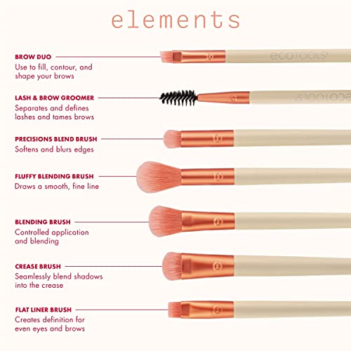 EcoTools Elements Fiery Eye Makeup Brush Set, For Eyeshadow and Eyeliner, Blending Brushes for Eyes, Eco Friendly Makeup Brushes, Limited Edition, Orange, Cruelty Free and Vegan, 6 Piece Set