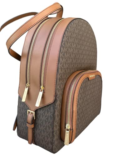 Michael Kors Jaycee Large Backpack School Bag Bundled with Michael Kors Jet Set Travel Large Trifold Wallet MK Signature (Brown MK)