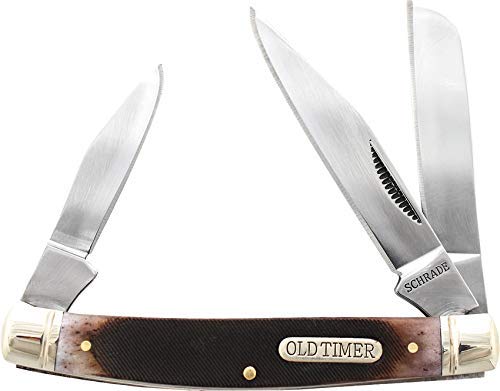Old Timer 34OTB Genuine Bone Middleman 5.6in S.S. Traditional Folding Pocket Knife with 2.4in Clip Point and Bone Handle for Hunting, Camping, EDC, and Outdoors