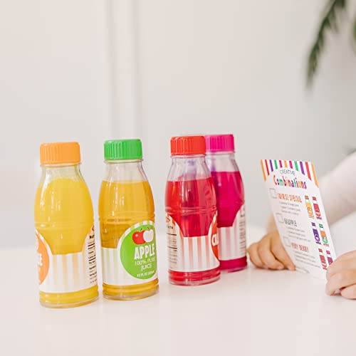 Melissa and Doug Tip and Sip Toy Juice Bottles and Activity Card (6 Pcs) - Pretend Play Food Set, Play Kitchen Food For Ages 3+