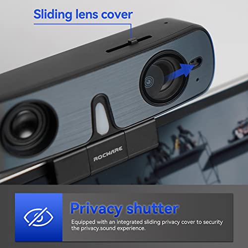 ROCWARE Webcam with Microphone, RC08 Web Camera for Computer Camera, HD Webcam 1080p 60fps 2K Streaming Camera, Auto Focus Webcam with Built-in Mic, High-Performance Speaker, and Easy Plug-and-Play
